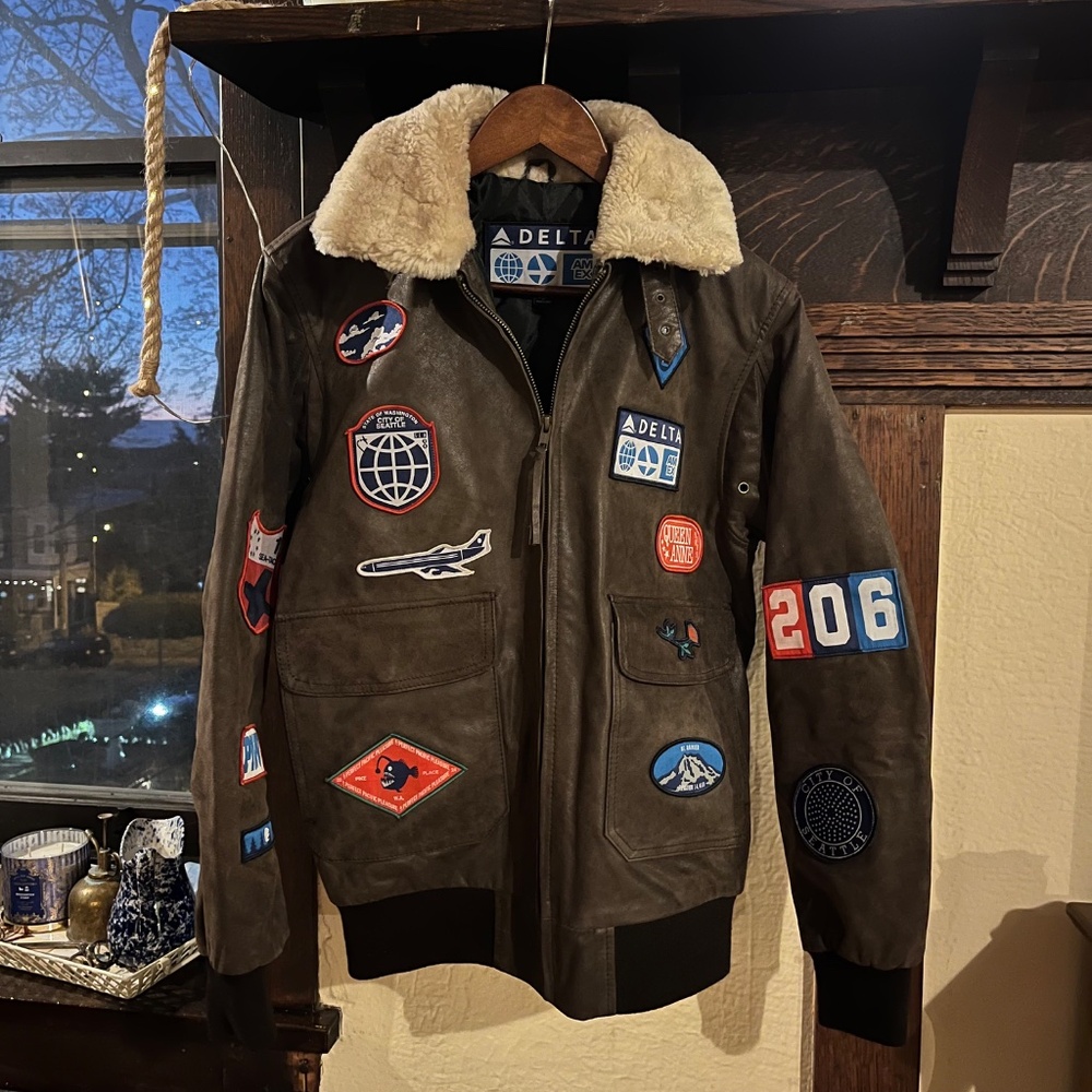 Exclusive Limited Edition Delta x Amex Leather Bomber Jacket | Size S & L